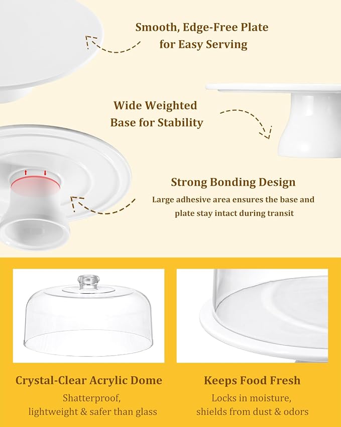 12 Inch Porcelain Cake Stand with Dome, White Round Dessert Stand for Cakes, Cupcakes & Pastries – Elegant Covered Cake Display for Birthday Parties, Weddings & Baby Showers