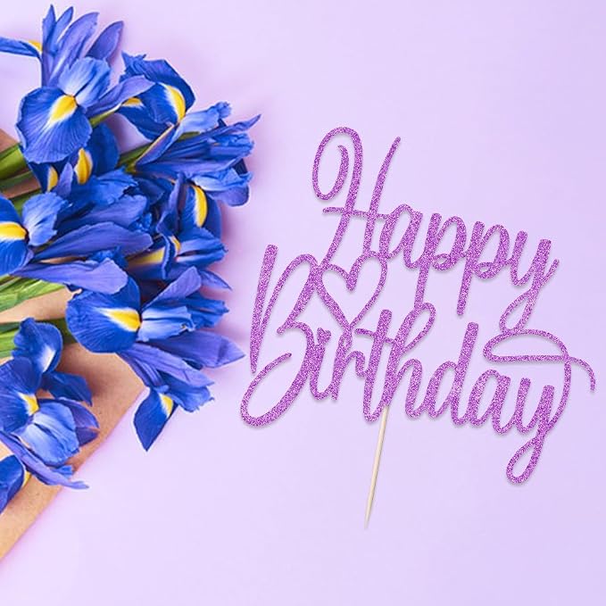 Handmade Glitter Happy Birthday Cake Topper- Happy Birthday Cake Decor,Fabulous Cake Decoration,Anniversary Party Decoration Supplies (purple)