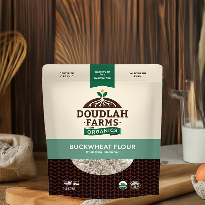 Organic Buckwheat Flour 1.5 lb - Non-GMO, USDA Organic, Vegan - For Baking Bread, Pancakes, and More! Grown In USA, Farmed From Regenerative Soil by a Wisconsin Family Farm