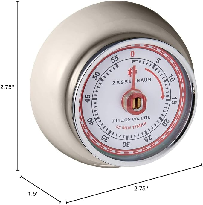 Zassenhaus Magnetic Retro Kitchen Timer, Classic Mechanical Cooking Timer (Cream)