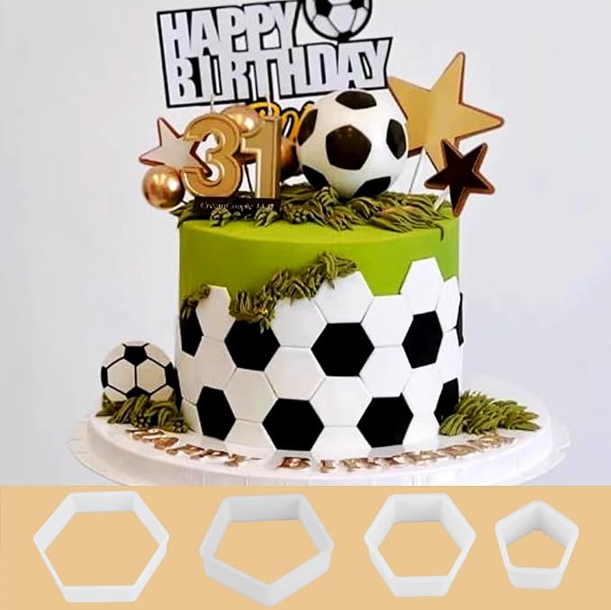 8 Pcs Soccer Ball Hexagon Cookie Cutter - 4 Sizes Soccer Cookie CutterPattern Cake Topper Soccer Cookie Cutter Set for Baking Cake Decorations