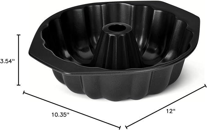 Amazon Basics Nonstick Carbon Steel Fluted Cake Pan, Dishwasher and Oven-Safe, 10 inch, Black