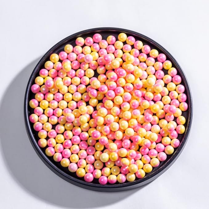 Pink Yellow Pearl Sprinkles,Cake sprinkles,Cookie sprinkles,Sugar Pearl, Edible Candy Pearls 7mm 130g 4.6OZ for Cake Cupcake Decorationg (Pink+Yellow)