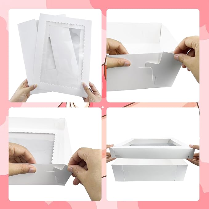 MUMULULU 12 PCS 14x10x4 Inch Cake Boxes with Window White Bakery Boxes Large Treat Box for Donuts Cookies Dessert Cupcakes Pastry Baking Pie Packaging for Birthday Wedding Easter