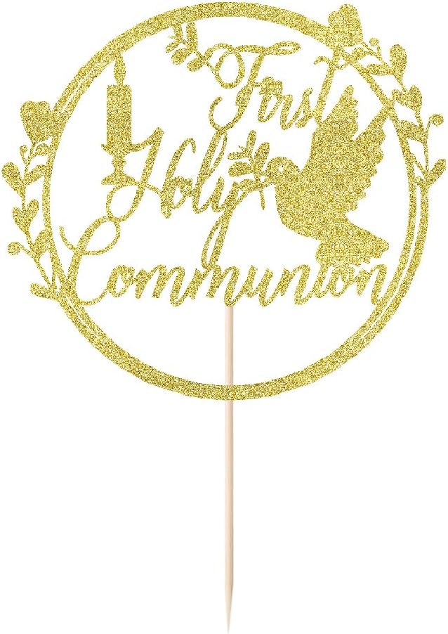Gold Glitter First Holy Communion Cake Topper-Suitable for Ramadan, Religious Baptism, Baby Shower 1st Birthday Party Decorations, Children's Birthday, God Bless, Communion Party Decorations