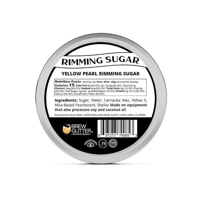 Brew Glitter - Yellow Pearl Rimming Sugar (1LB, 1x Resealable Bag) Cocktail Garnish for Mixed Drinks & Refreshments