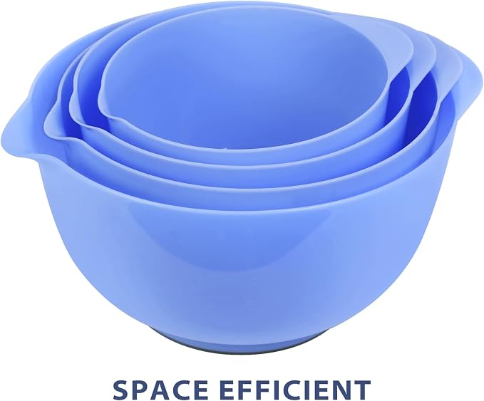 BoxedHome 4.5 Quart Large Plastic Mixing Bowls, Microwave Safe Mixing Bowl Set with Pour Spout, Nesting Bowls for Space Saving Storage(Violet Blue)