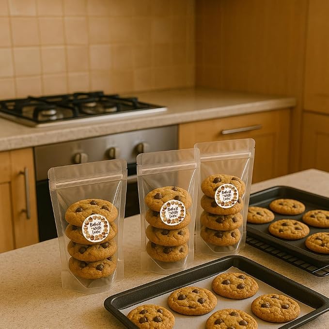 320 Pcs Baked with Love Stickers, 2 Inch Homemade Bakery Stickers Made with Love Sticker Self-Adhesive Packaging Labels for Packaging Bags Containers Businesses Gifts