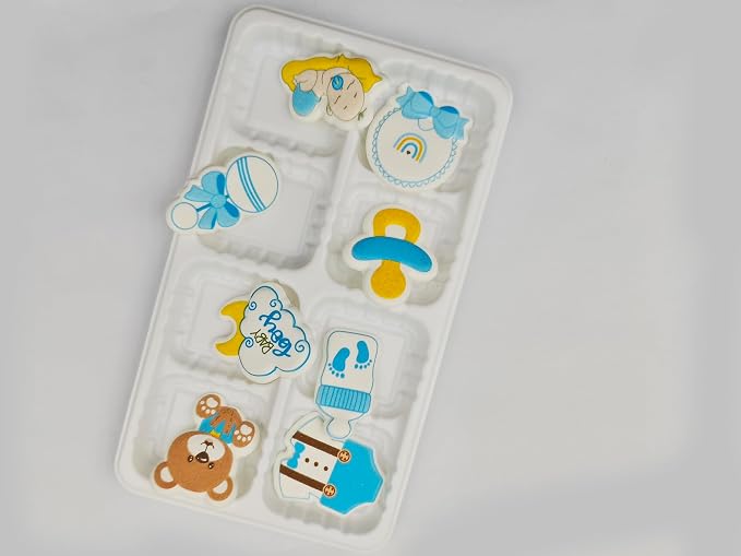 Edible 8 pieces Baby Shower for Baby Boy cake decorations, cupcake toppers, perfect Icing Cookies decro for Birthday Reveal party Team Dinner
