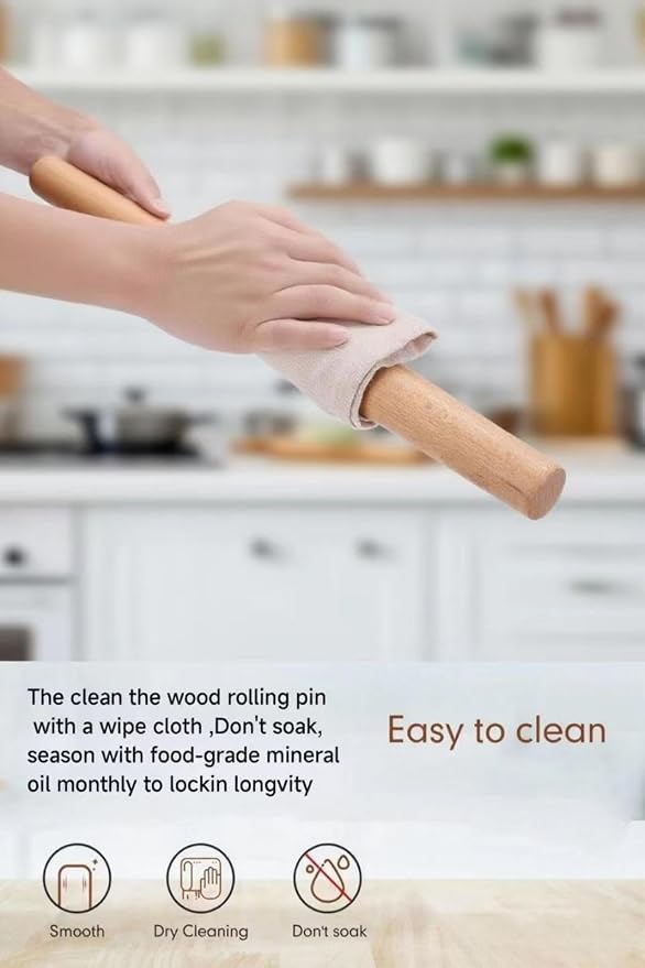 3-Piece Set French Wooden Rolling Pin and Silicone Baking Mat Set for Baking,Dough Roller for Cookie,Fondant,Pizza Pie Crust, Pastry,16 Inches (Beechwood +Red mat)