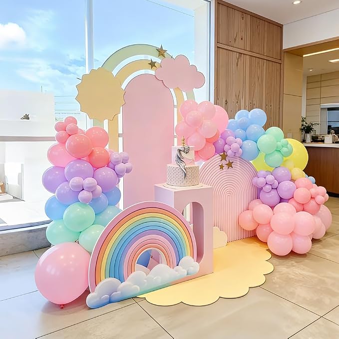 Pastel Balloon Arch Kit, 147pcs Macaron Rainbow Latex Balloon, Different Sizes 18 12 10 5 Inch for Garland Baby Shower Birthday Party Gender Reveal Garland Decoration