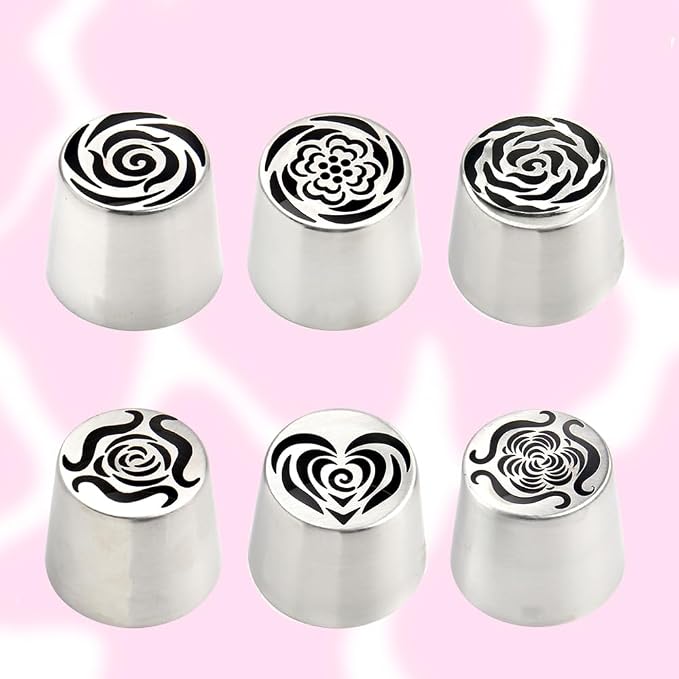 Extra Large Russian Flower Piping Tips, Stainless Steel Icing Tips Set, Rose Floral Nozzle for Cake Decorating, Frosting Piping kit for Edible Flowers Cake Decorations, Cake Decorating Supplies