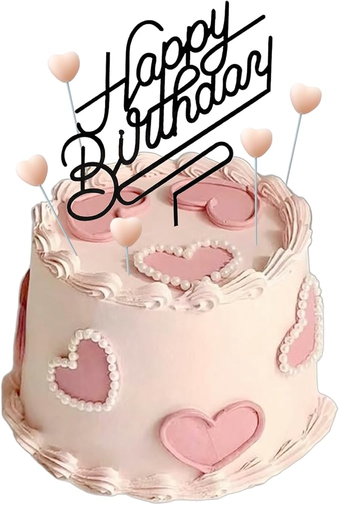 Happy Birthday Acrylic Cake Topper Birthday Party Decorations Cupcake Toppers Decorations Supplies (Black Pink 5)