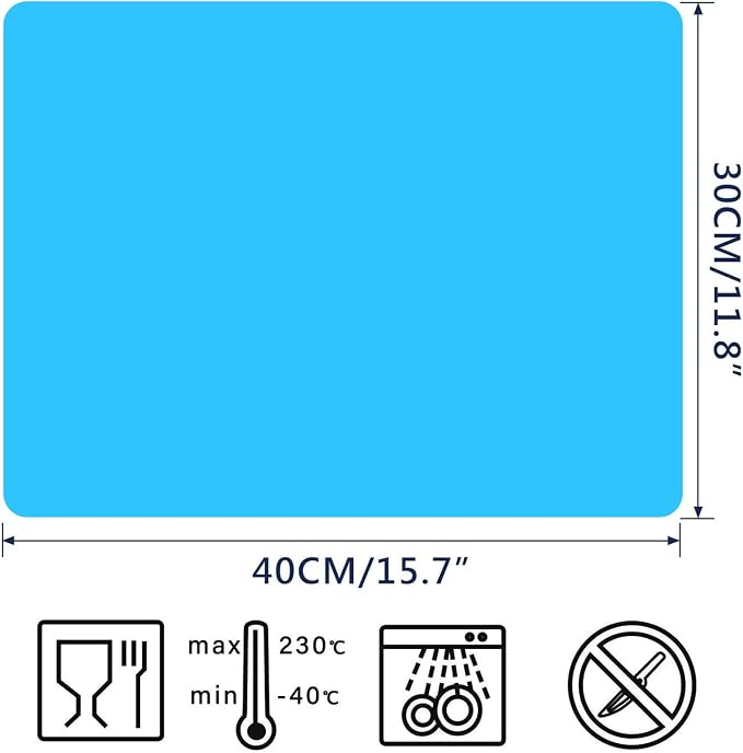 Silicone Craft Mat for Kids, 15.7" x 11.8" Placemats for Kids, Silicone Sheet for Crafts, Kitchen Non-Stick Heat Resistant Countertop Mat, Portable Multipurpose Mat, Blue