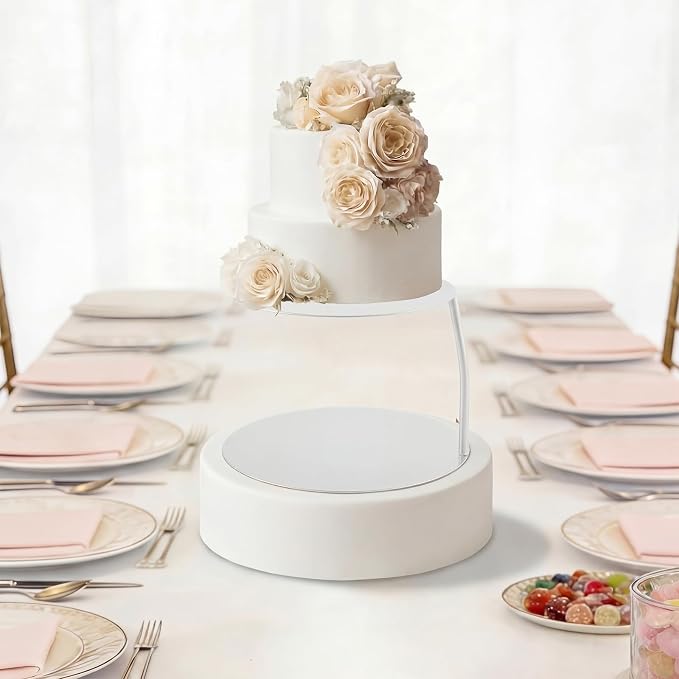 LemonRoad 6''+8'' White Floating Cake Stand 2 Tier Metal Wedding Cake Stand Spacer Separator Round Decorative Dessert Display Riser Pastry Holder for Birthday Anniversary Party Centerpiece (Classic)