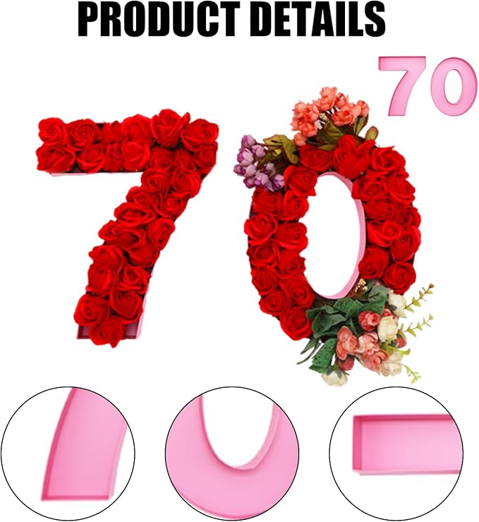 12inch Cardboard Number Fillable Food Tray Box for Charcuterie, Cupcake Arrangement, Birthday Anniversary (Pink, 70)