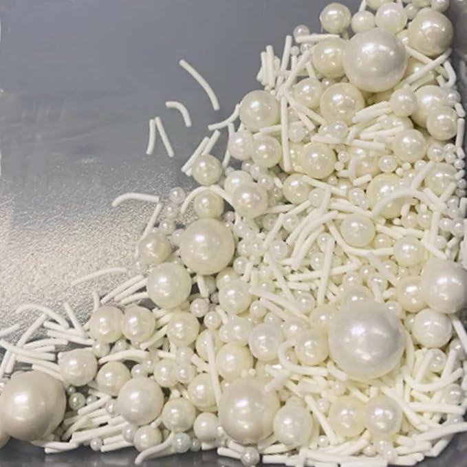 White Edible Pearl Jimmes Sugar Sprinkles Candy 4.2oz Baking Edible Cake Decorations Wedding Cupcake Toppers Cookie Decorating Ice Cream Toppings Celebrations Shaker Jar Wedding Shower Party Christmas Supplies(white jimmes)