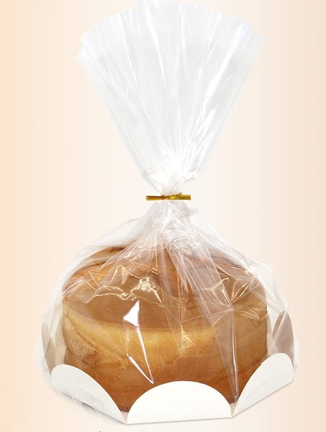 Clear Food Storage Bags for Toast Bread Cookies Candy Chocolate Cake Bakery Gift Packaging Cake Tray and Ribbon, 20 Pack