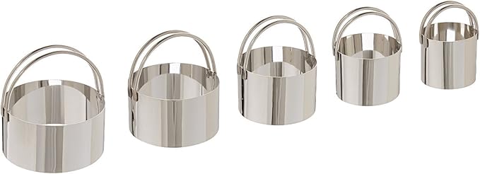 R&M International 1746 Stainless Steel Round Biscuit Cutters with Handles, Assorted Sizes, 5-Piece Set