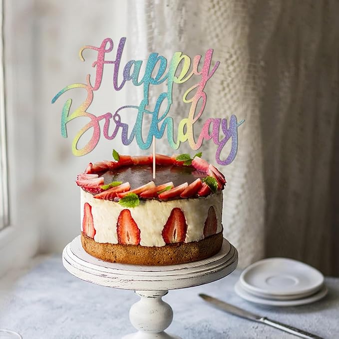 Handmade Glitter happy birthday Cake Topper, Happy Birthday Cake Bunting Decor,Birthday Party Decoration Supplies (Chroma)