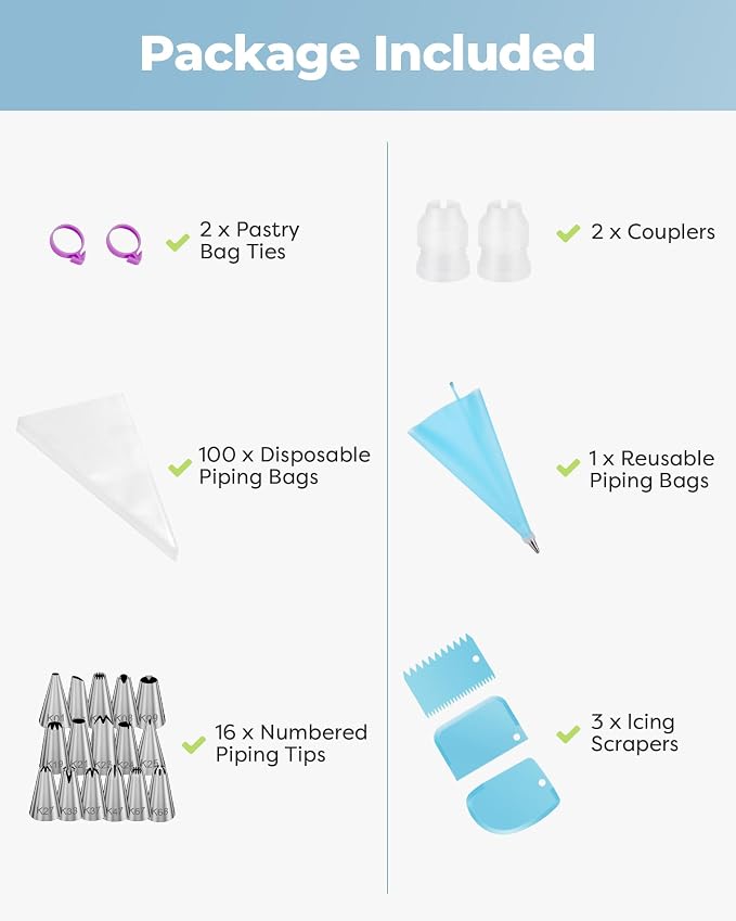 Kootek 6Pcs Cake Decorating Kit and 124Pcs Icing Piping Bags and Tips Set