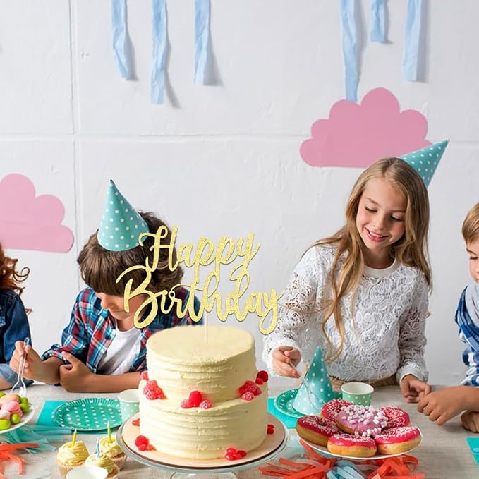 Handmade Glitter happy birthday Cake Topper, Happy Birthday Cake Bunting Decor,Birthday Party Decoration Supplies (Gold)