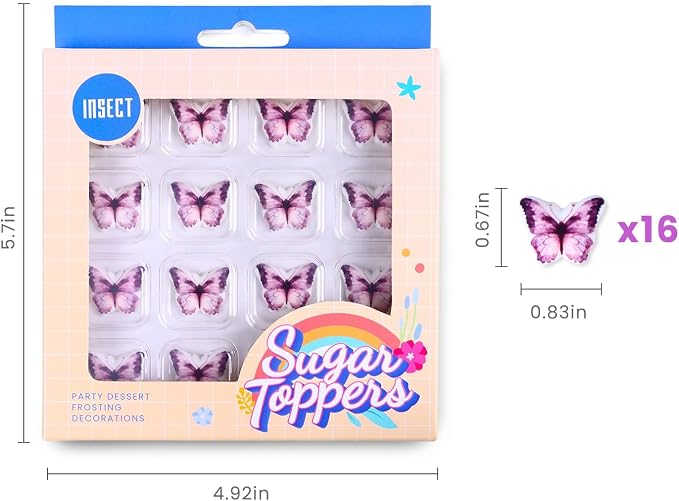 Edible Butterflies for Cake Decorating, 16 Pcs Purple Edible Butterflies, Royal Icing Butterfly for Cakes, Cookies, Cupcakes, Macarons, Chocolate, and Ice Cream