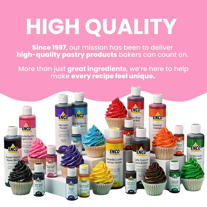 ENCO Food Coloring Gel Bright Pink 8.8 oz (250g) Concentrated, Vegan
