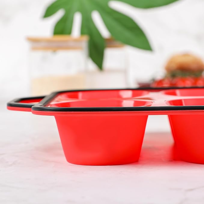 Vinino Jumbo Muffin Pan with Metal Reinforced Frame-2Pack, Silicone Cupcake Pan for Baking 6 Cup Jumbo Size, BPA Free Silicone Muffin Tray, Cupcake Baking Pan Molds for Oven Dishwasher Safe-Red