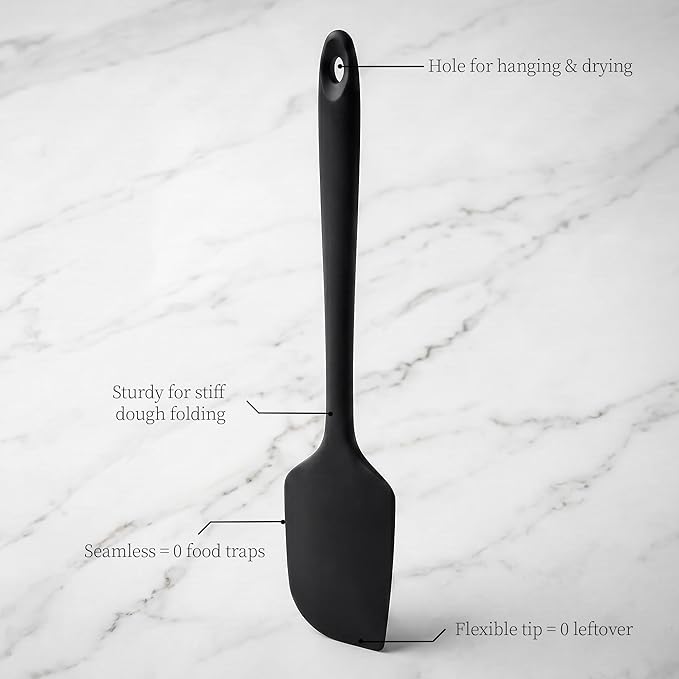 600ºF Heat Resistant Silicone Spatula Spoonula Set of 2, Black | High Heat Food Safe Kitchen Use Scraper for Cooking Baking Mixing Scraping Stirring Cake Nonstick Cookware Pan Bowl
