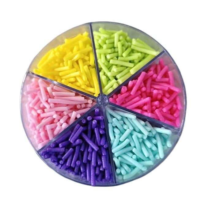 Senchanting 6 Cell Edible Mix Jimmies Sprinkle for Cake Decorating, Edible Pastel Jimmies Mix for Decorating Baking Cupcakes Cake Cookies Ice Creams Donuts Topper Candy (Pink Blue Purple Grass Green Dark Pink Yellow )