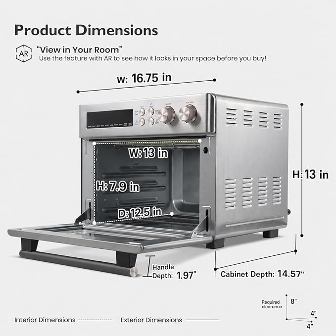 VAL CUCINA Retro 26.3 QT Infrared Heating Air Fryer Toaster Oven, Extra Large Countertop Convection Oven 10-in-1 Combo, 6-Slice Toast, Enamel Baking Pan Easy Clean with Recipe Book