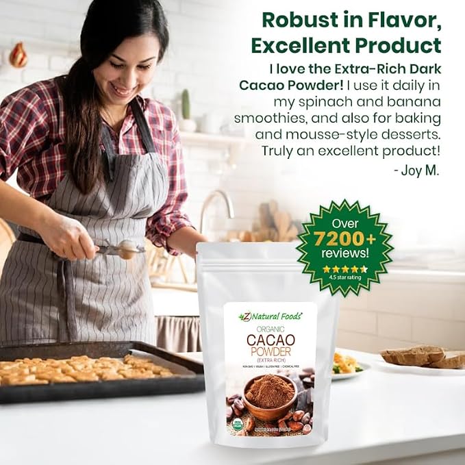 Z Natural Foods Organic Cacao Powder - Unsweetened Nutrient-Dense Superfood for Healthy Aging - Extra-Rich Dark Chocolate Flavor Perfect for Chocolate Recipes, Shakes or Smoothies, 5 lbs
