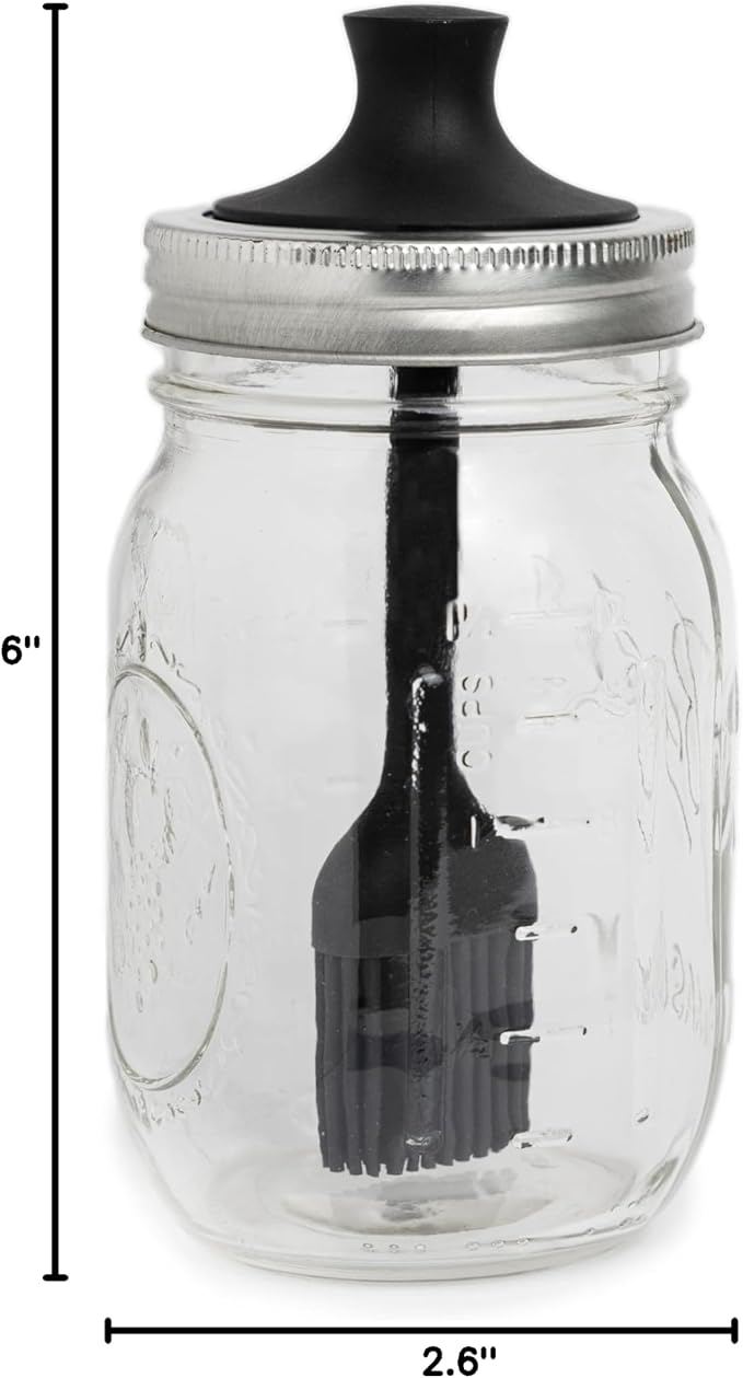 Jarware Silicone Black Basting Brush Lid For Regular Mouth Mason Jars