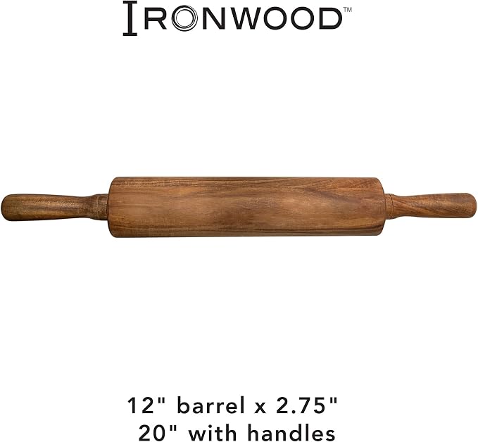 Ironwood Gourmet Acacia Wood Rolling Pine, 12" barrel x 2.75"
