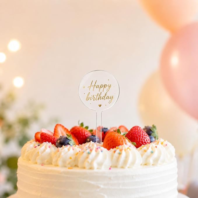 24 Pieces 2 Inch Round Clear Acrylic Cupcake Toppers Sticks, Blank DIY Cake Stick Toppers for Birthday Wedding Baby Shower Party Decoration