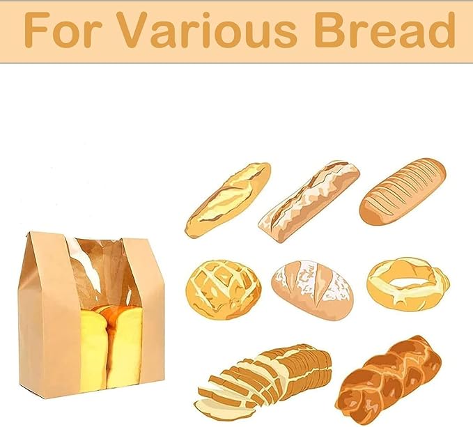 Large Paper Bread Bags for Homemade Sourdough-Bread Packaging Bag for Gifting, Label Seal Sticker Included Pack of 25(11.8x8.2x3.5 inch)