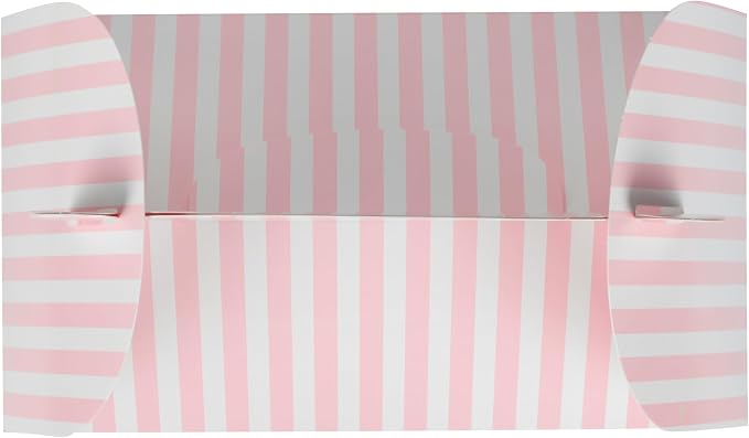 Bio Tek 8.5 x 4.8 x 5.5 Inch Gable Boxes For Party Favors, 25 Attractive Gift Boxes - Striped Design, With Clear PET Window, Pink And White Paper Barn Boxes, Built-In Handle