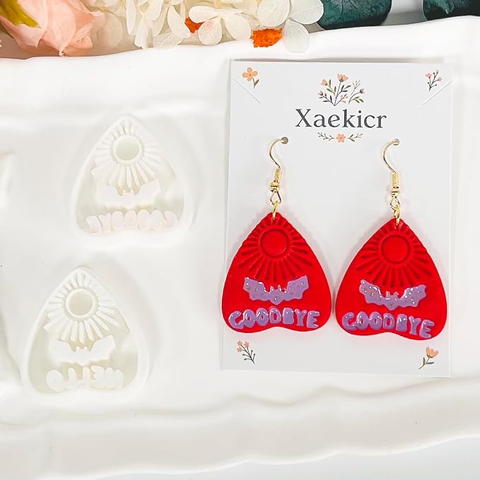 Xaekicr Halloween Clay Earring Cutters - Planchette Style Polymer Clay Cutters with Text & Bat Design, Clay Tools for DIY Jewelry Making