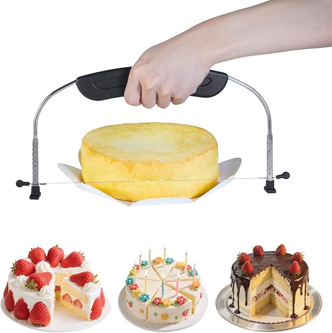 Adjustable Cake LevCake Cutter Slicer Leveler, 9 Different Height Premium Food Grade Stainless Steel Double Wires Cake Cutter/Slicer/Adjustable Cake Leveler for Leveling and Molding (black)