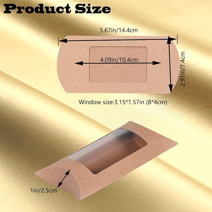40 Pcs Pillow Gift Boxes with Windows,Kraft Paper Mini Pillow Packaging Box, Creative Favor Box Folding Treat Boxes with Clear Window for Bakery Candy Chocolate Jewelry Display Wedding Party Favor
