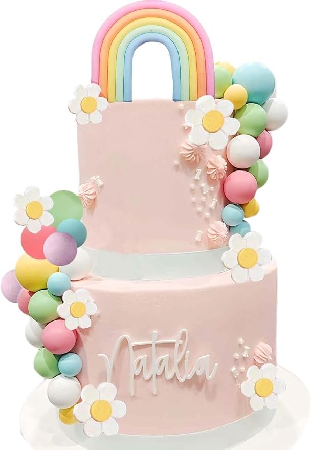 Boho Cake Topper, Qoadwem 26pcs Rainbow Cake Topper For Hippie Themed Daisy Flowrs Blue Dog Cake Toppers Pastel Ball Cake Decorations for Groovy Hippie Wedding Party Supplies