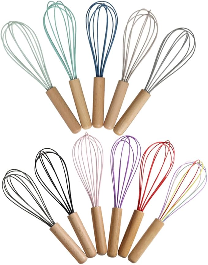 1-Piece Purple Silicone Whisk with Wooden Handle BRIIEC 10-inch Non Stick Balloon Whisk Egg Beater for Pancake Batter, Eggs and Egg Whites, Cake Mix, Blending, Gravy and Sauces
