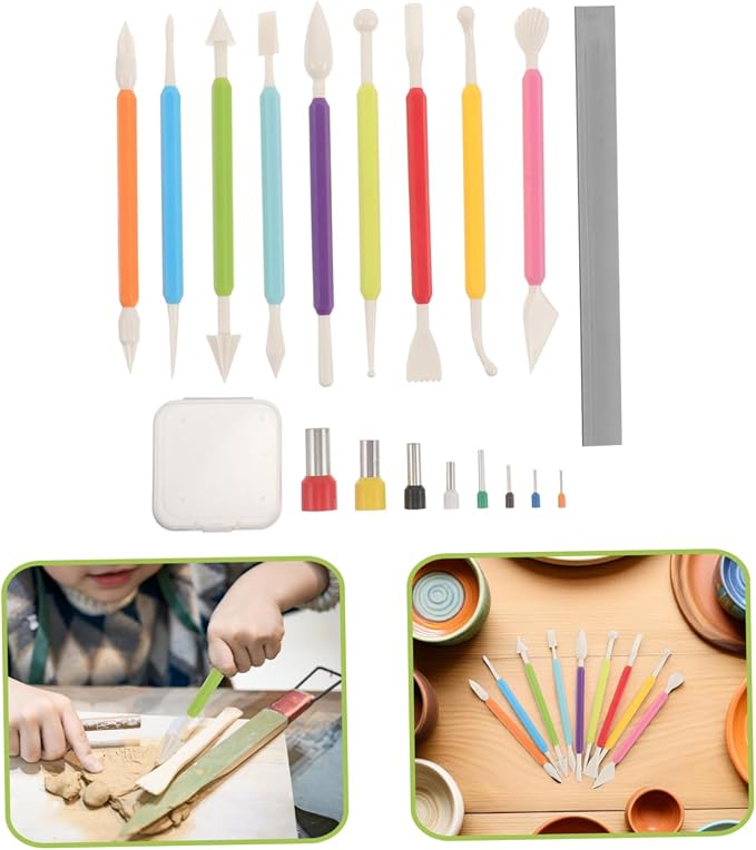Ipetboom 19pcs Polymer Clay Sculpting Tools Set with Cutting Blades Round Molds and Artists – DIY Clay Carving and Modeling Kit for Air-Dry, Wax, Fondant Crafts
