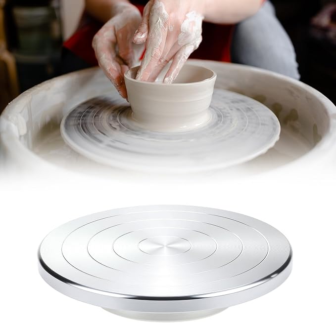 QWORK Sculpting Wheel, 8 Inch Double-Sided Aluminum Alloy Turntable with Smooth Rotation, Versatile Use for Clay Modeling, Cake Decorating, and Art Display