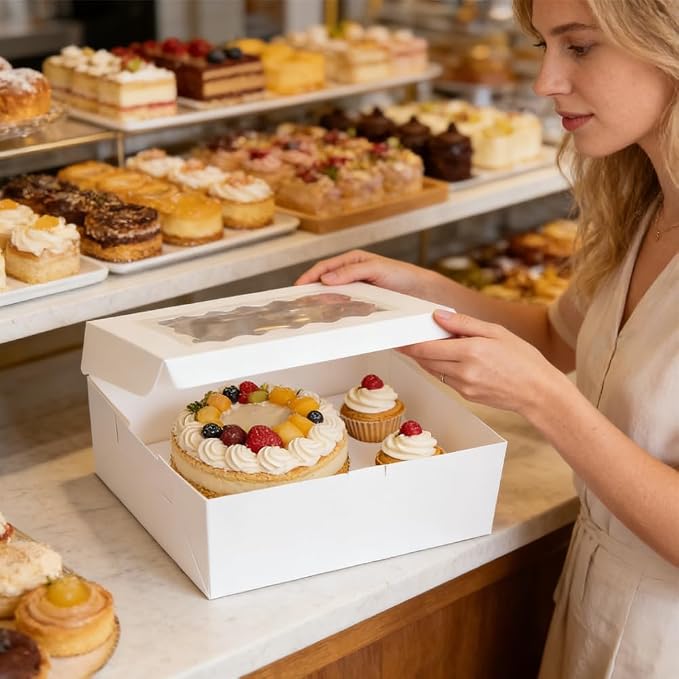 Cupcake Box Combo with Clear Window 4Sets Bento Cake Box with Cupcakes, 2 Cupcakes and 1 small Cake for Birthday Party Holiday Bakery Supplies(White/clear, 1+2/4pcs)