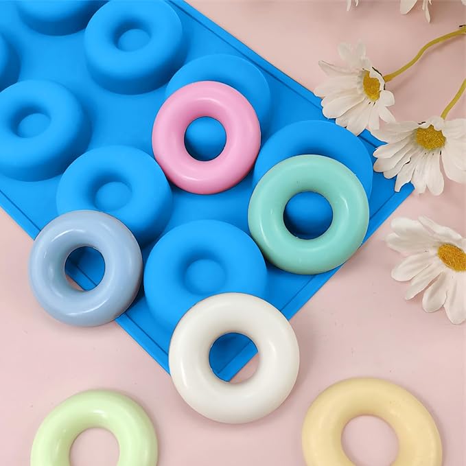 2er Pack Silicone Donut Mold - Non-Stick Silicone Doughnut Pan DIY Chocolate Baking Cookie Molds, Heat Resistant, Make Donut Cake Biscuit Bagels, BPA Free Dishwasher Safe (blue, 8 Cavities)