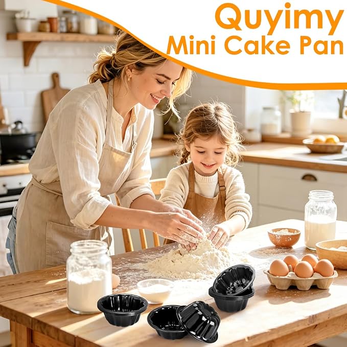 10Pcs 4 Inch Mini Fluted Cake Pan Nonstick Mini Fluted Tube Cake Pan, Carbon Steel Mini Flan Molds Pan with Oil&Dish Brushes, Reusable Oven Baking Mold for Cupcake, Bread Chocolate, Brownie