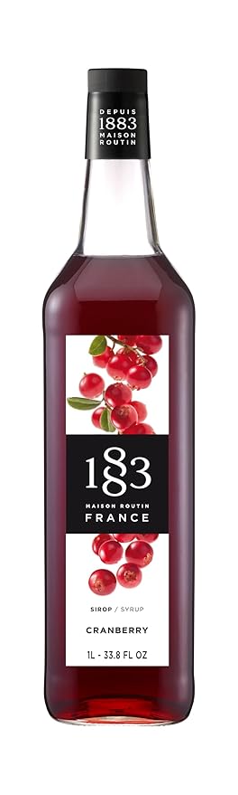 1883 Cranberry Syrup for Drinks, Made in France, 1 Liter Glass Bottle