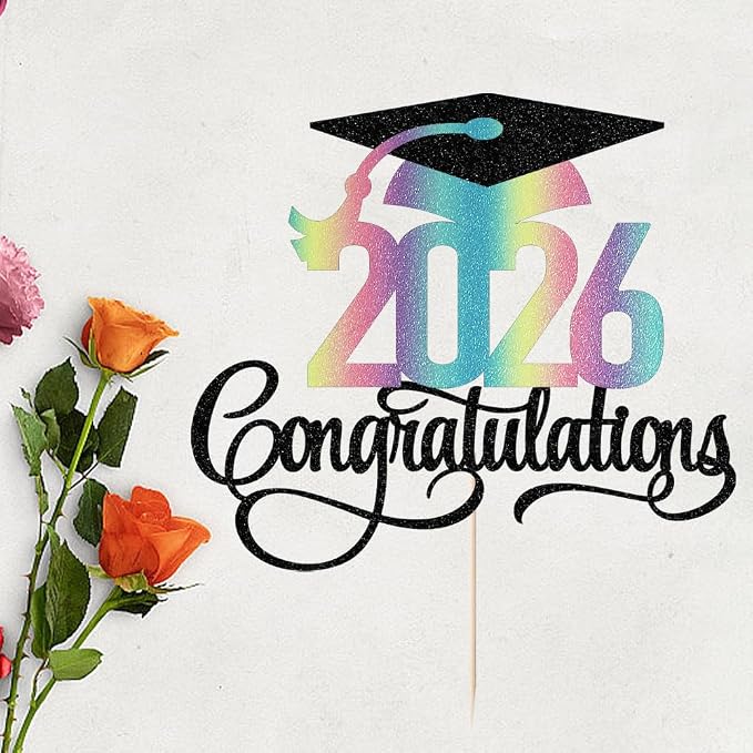Glitter 2026 Congratulations Graduation Cake Topper,Congrats Grad Cake Decor - 2026 High School/College/Senior Graduation Party Decorations Supplies(Black and color)